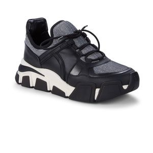 Salvatore Ferragamo Black and Silver Sneakers
